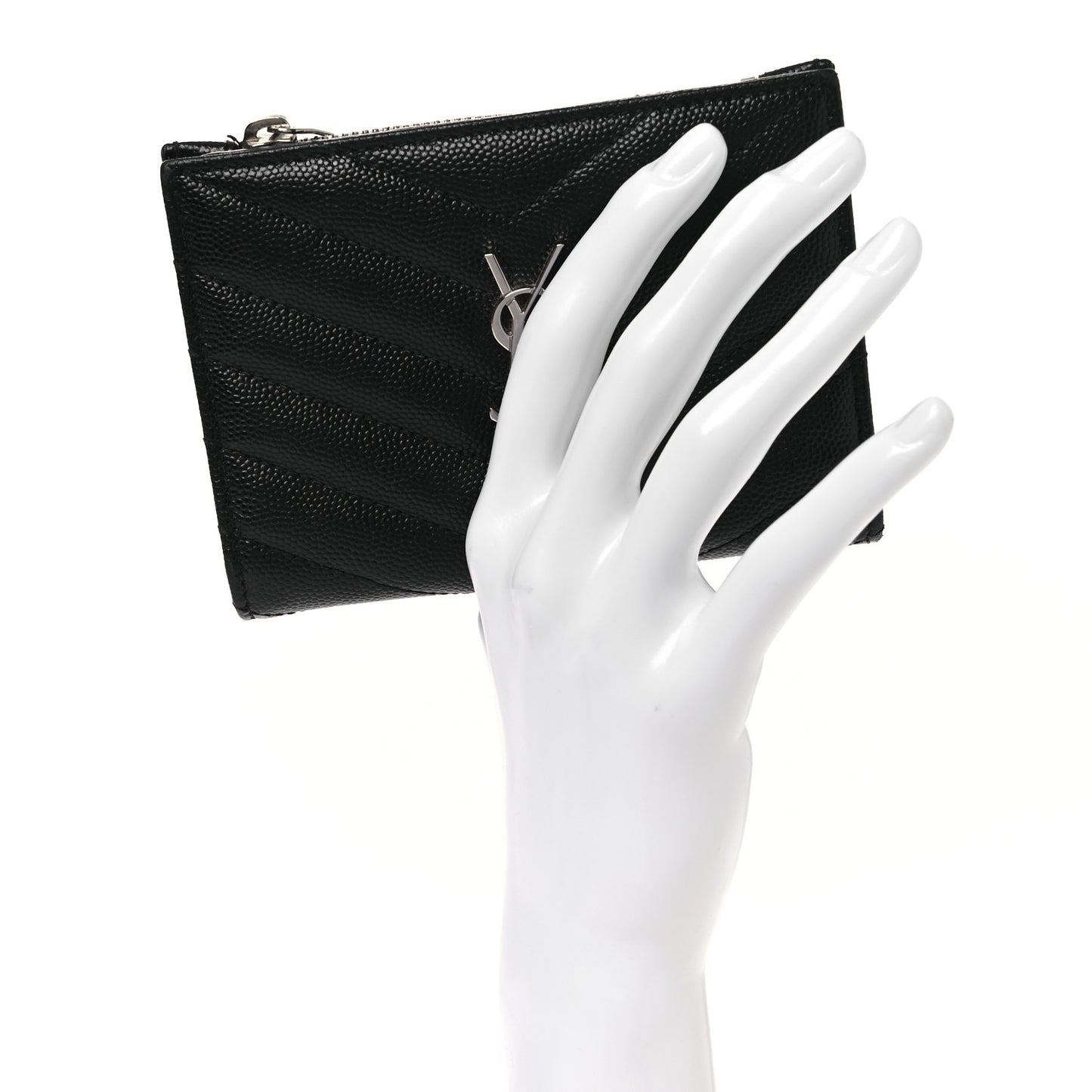 Grain De Poudre Matelasse Chevron Monogram Zipped Two-Part Wallet Black