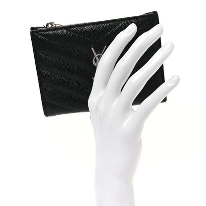 Saint Laurent Grain De Poudre Matelasse Chevron Monogram Zipped Two-Part Wallet Black 2 of 10