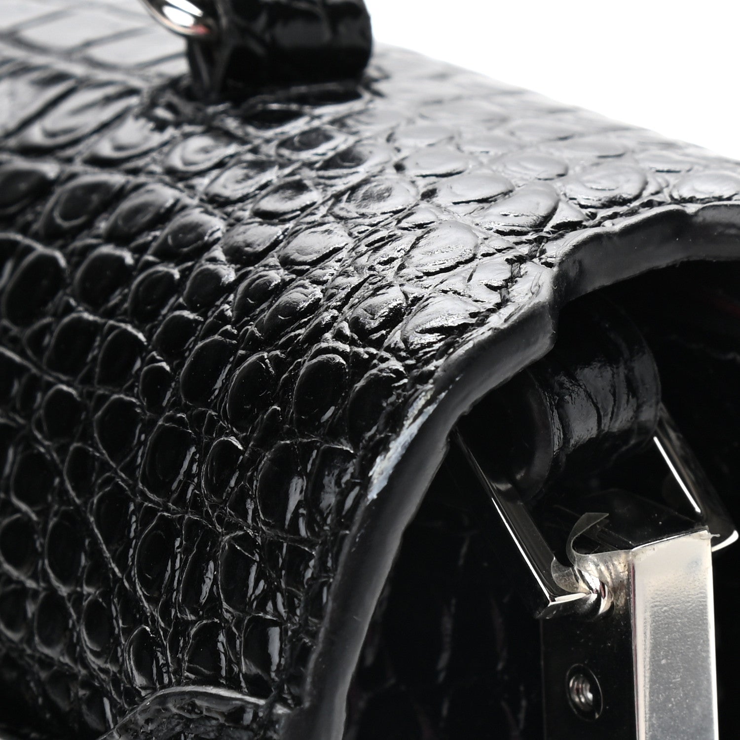 Saint Laurent Calfskin Crocodile Embossed Medium Classic Monogram Cassandra Top Handle Black Rouge Legion 11 of 11