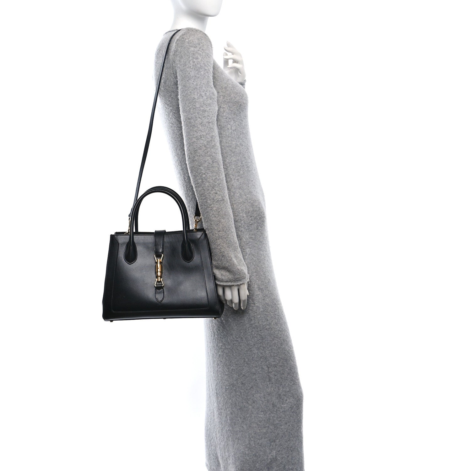 Gucci Boarded Plutone Calfskin Medium Jackie 1961 Tote Black