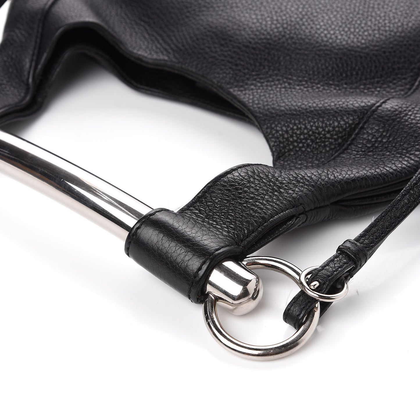 Vitello Daino Metal Bar Top Handle Shoulder Bag Black