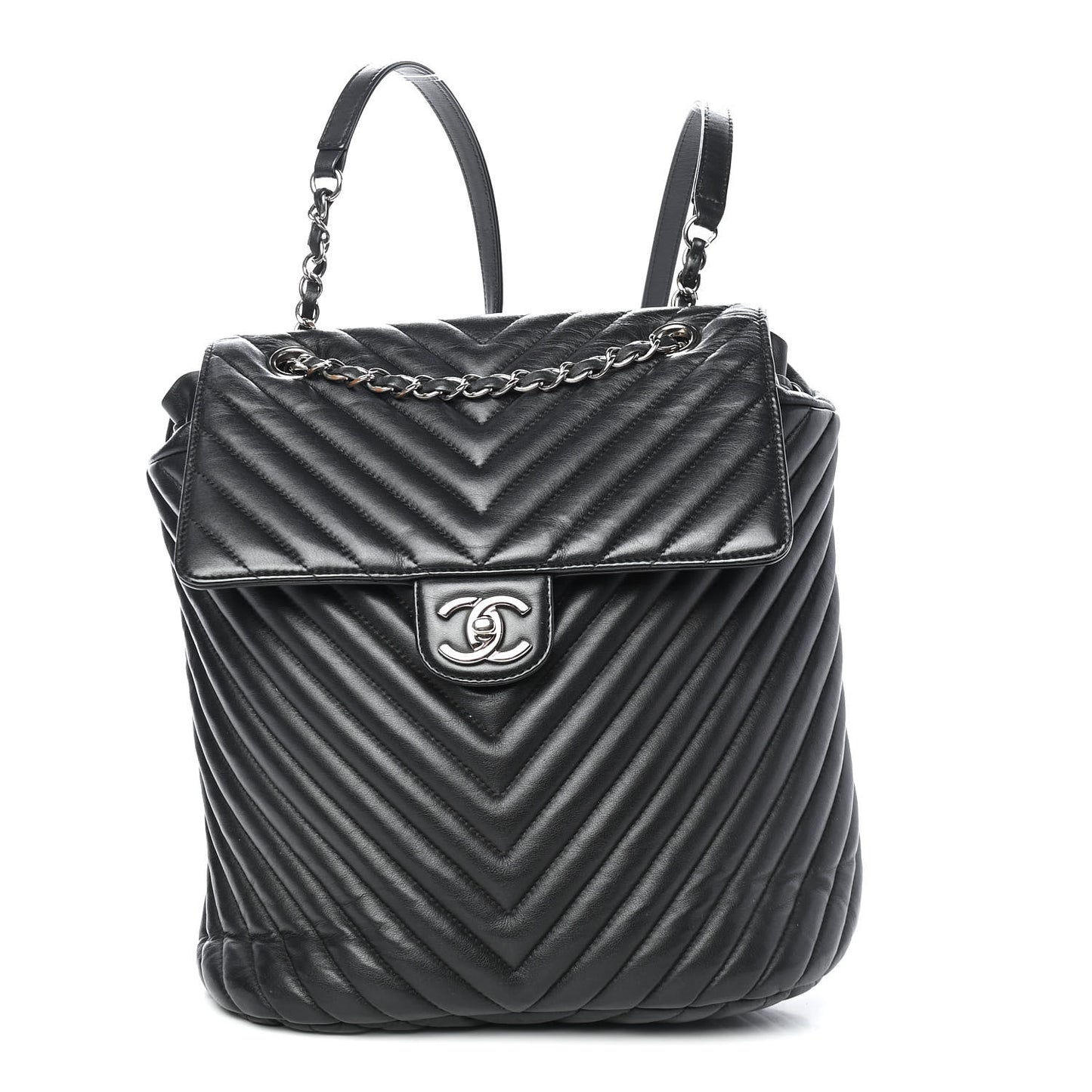 Calfskin Chevron Quilted Large Urban Spirit Backpack Black