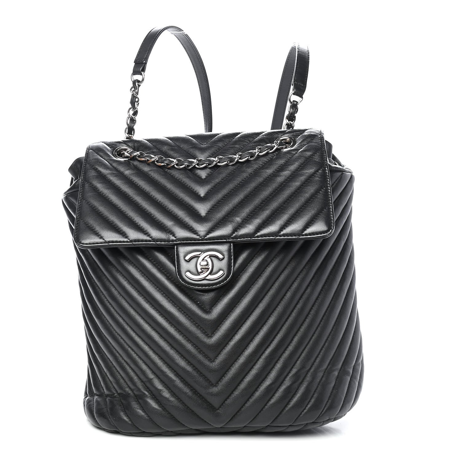 Chanel Calfskin Chevron Quilted Large Urban Spirit Backpack Black 1 of 9