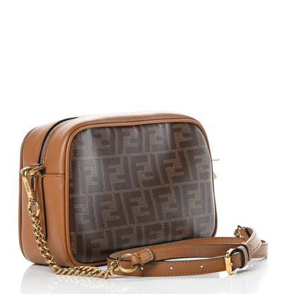 Fendi Glazed Fabric Vitello Century FF 1974 Stamp Patch Camera Case Mogano Panna Caramello 3 of 12