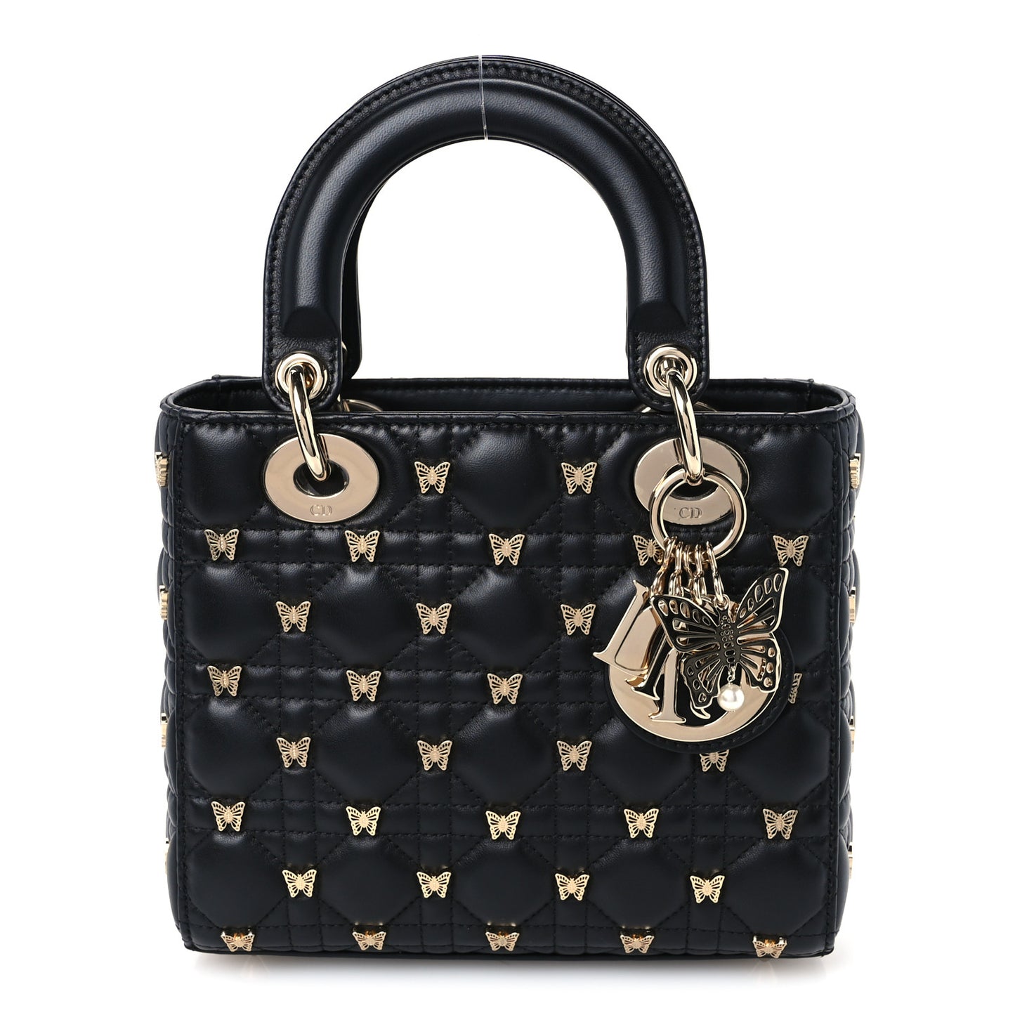 Lambskin Cannage Butterfly Studs Small Lady Dior Black