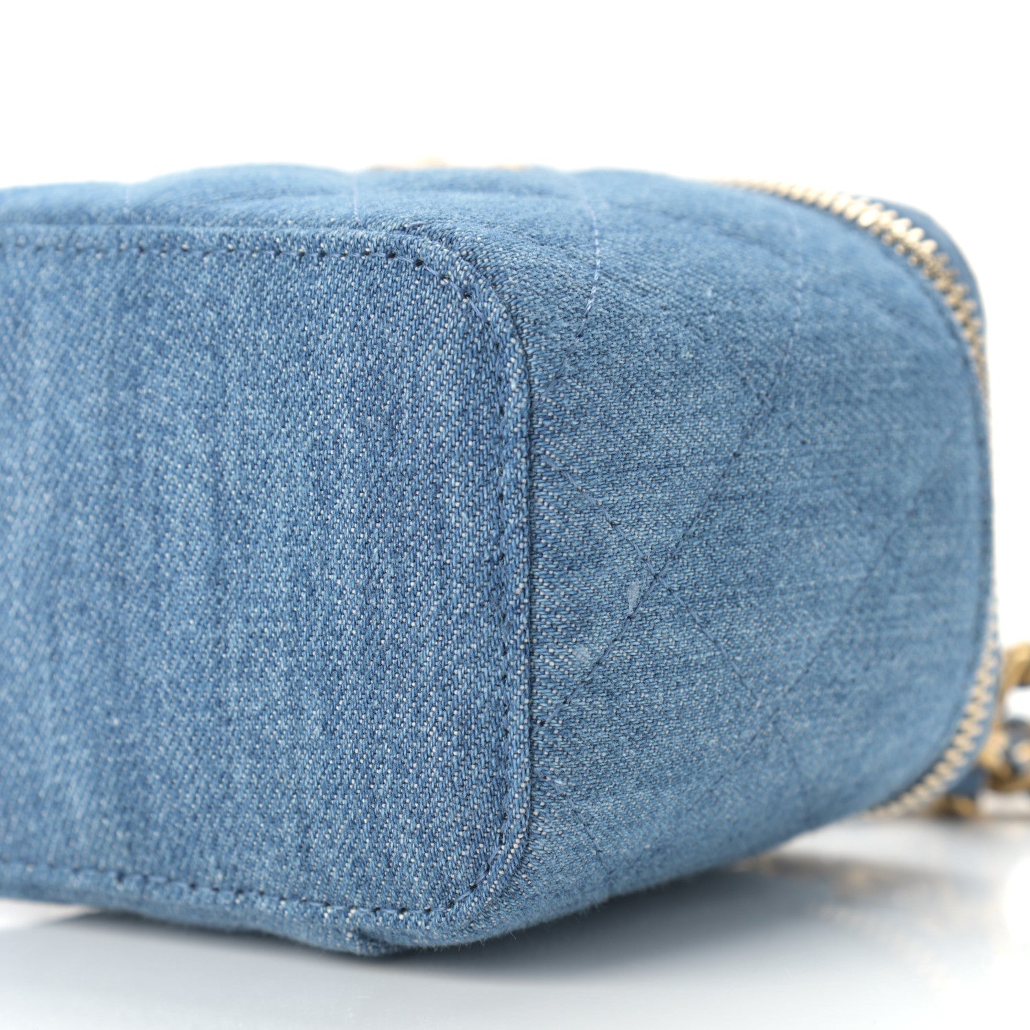 Chanel Denim Quilted Mini Pearl Crush Vanity Case With Chain
