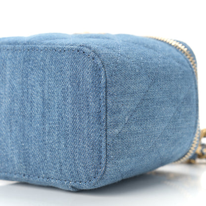 Chanel Denim Quilted Mini Pearl Crush Vanity Case With Chain 10 of 10
