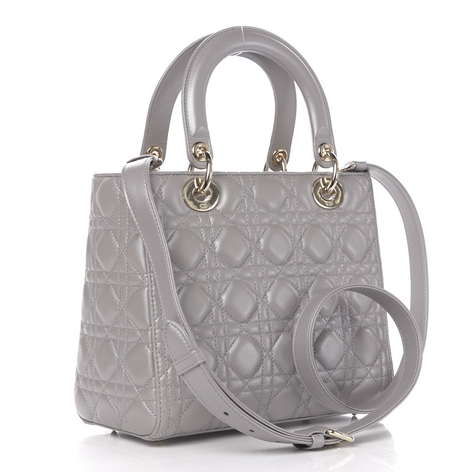 Christian Dior Pearly Lambskin Cannage Medium Lady Dior Grey 3 of 18