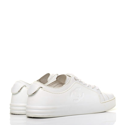 Chanel Calfskin Gum Womens CC Sneakers 37 White 4 of 16