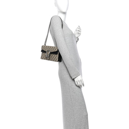 Gucci GG Supreme Monogram Suede Crystal Small Dionysus Shoulder Bag Beige Ebony Black 2 of 10