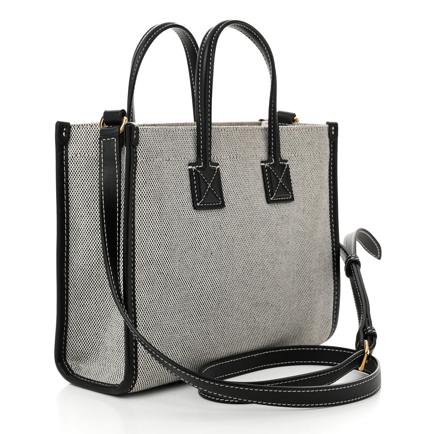 Canvas Smooth Calfskin Mini Two Tone Freya Tote Black