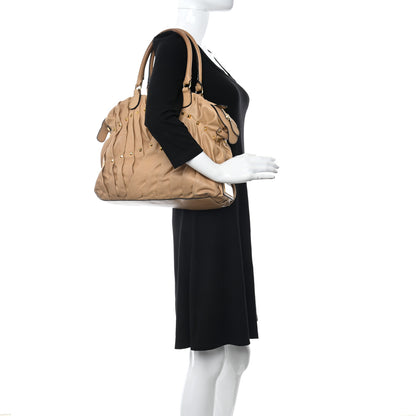 Valentino Garavani Lambskin Pleated Studded Maizeon Tote Tan 2 of 16