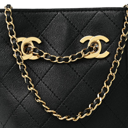 Chanel Lambskin Quilted Mini Bucket Bag With Chain  Black 14 of 19