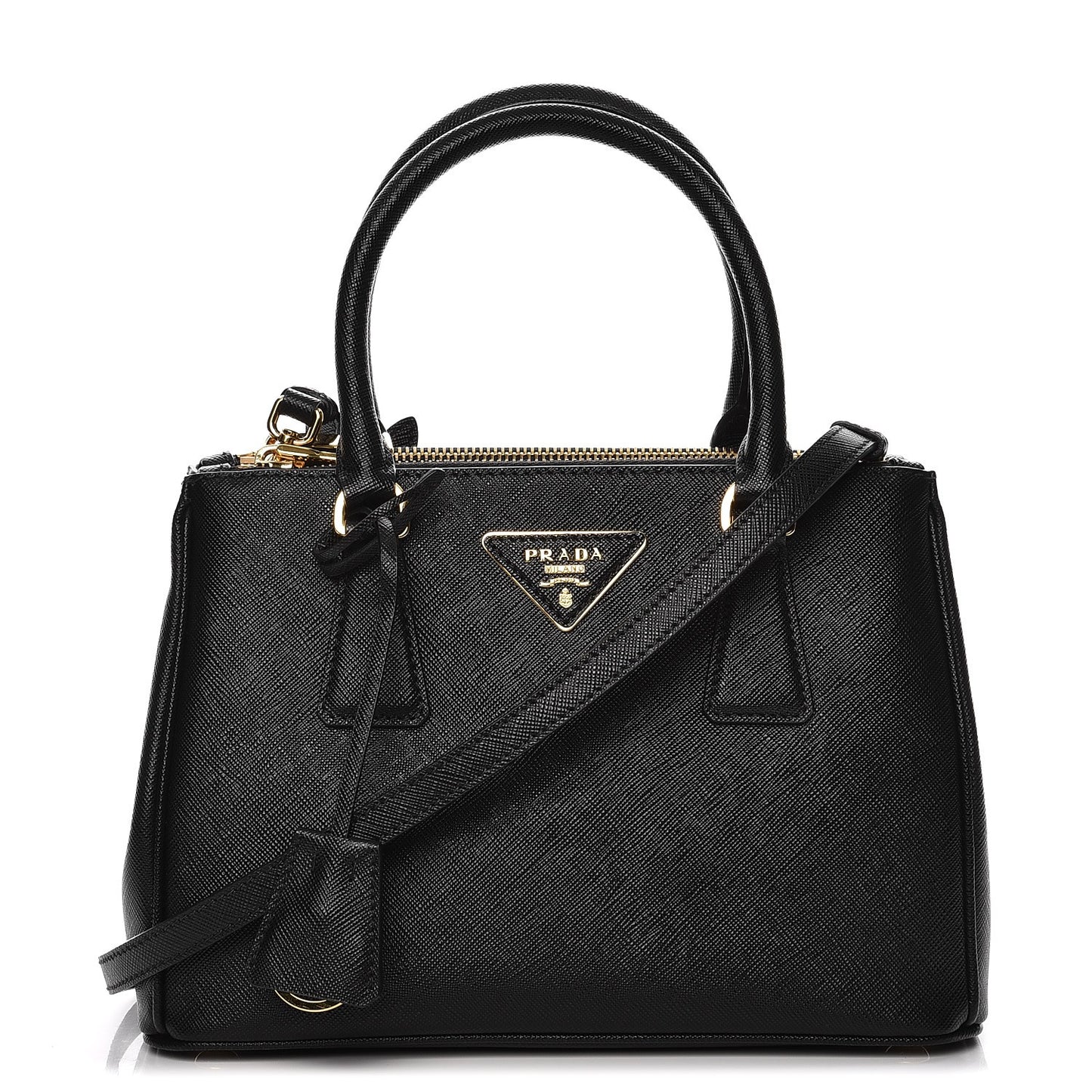 Saffiano Lux Small Galleria Double Zip Tote Black