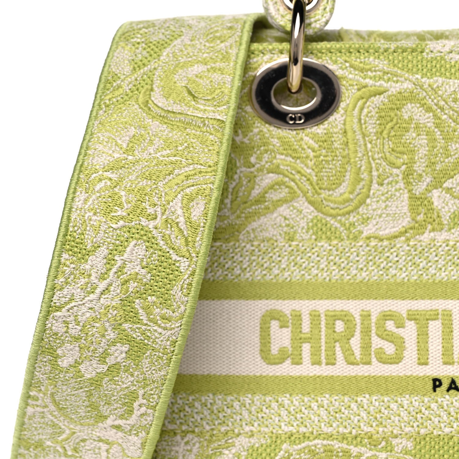Christian Dior Canvas Toile De Jouy Reverse Embroidered Medium Lady D-Lite Green 9 of 14