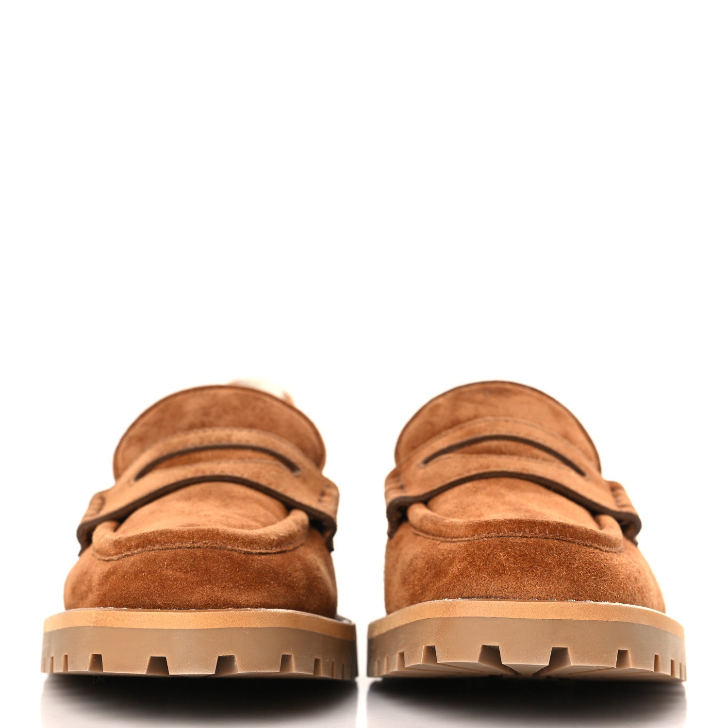 Jimmy Choo Suede Shearling Crystal Deanna Penny Loafers 37.5 Natural Tan 2 of 7
