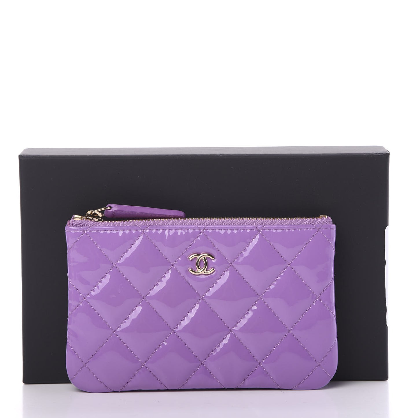 Patent Quilted Small Cosmetic Case Purple