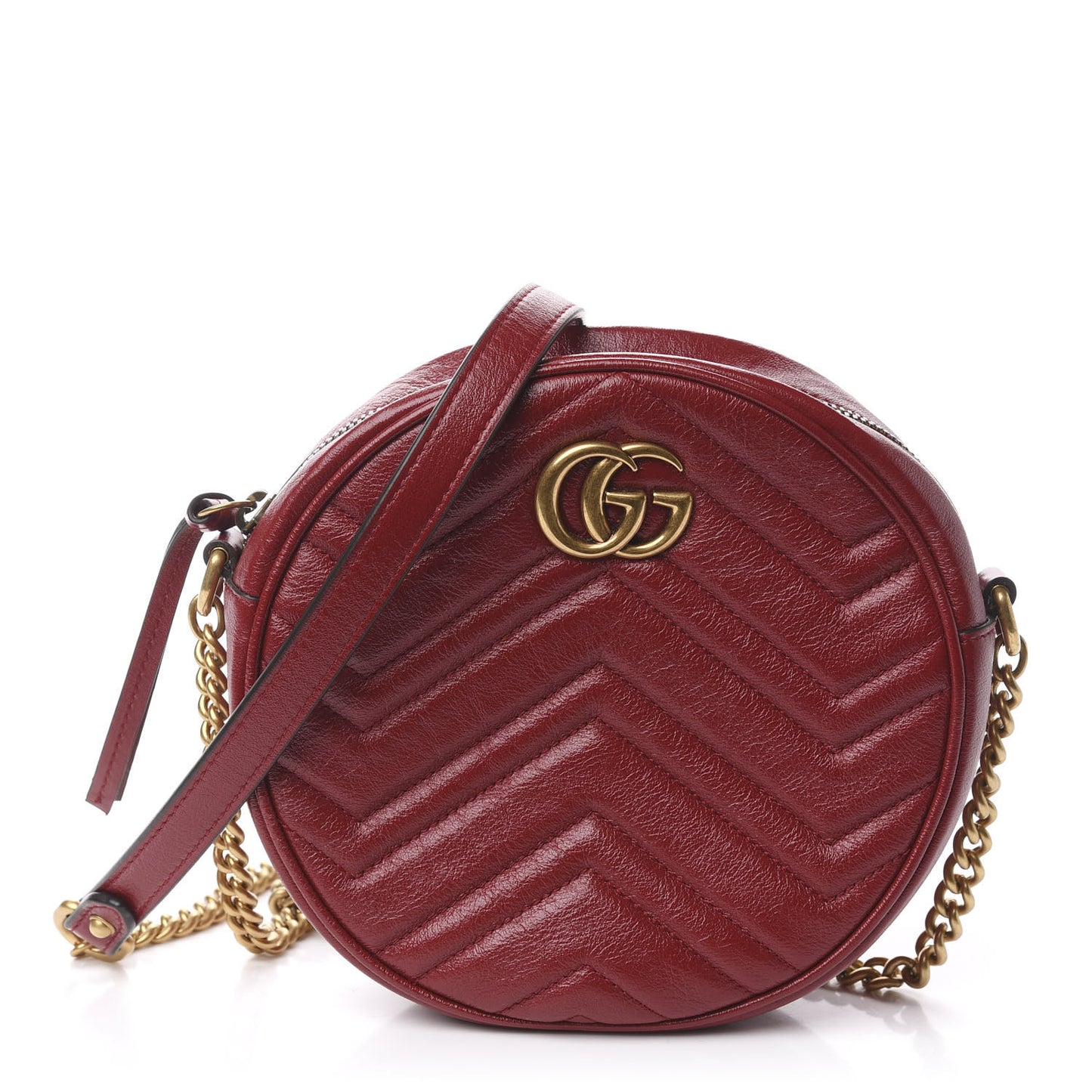 Glazed Calfskin Matelasse Heart Mini GG Marmont Round Shoulder Bag Romantic Cerise