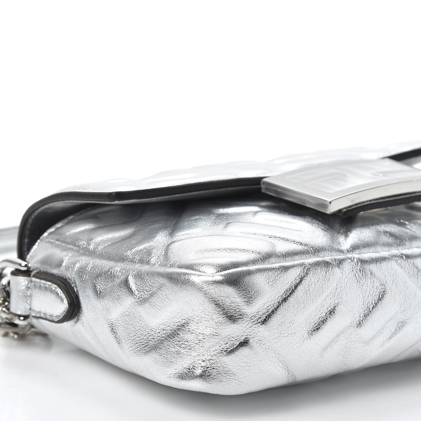 Vitello Catalan Mirror FF 1974 Embossed Mini Baguette Argento