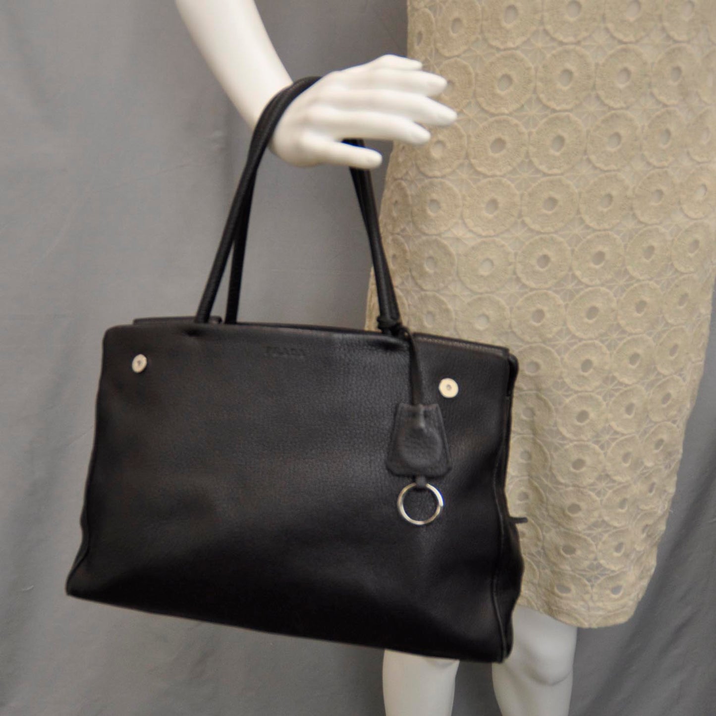 Leather Large Tote Nero Black