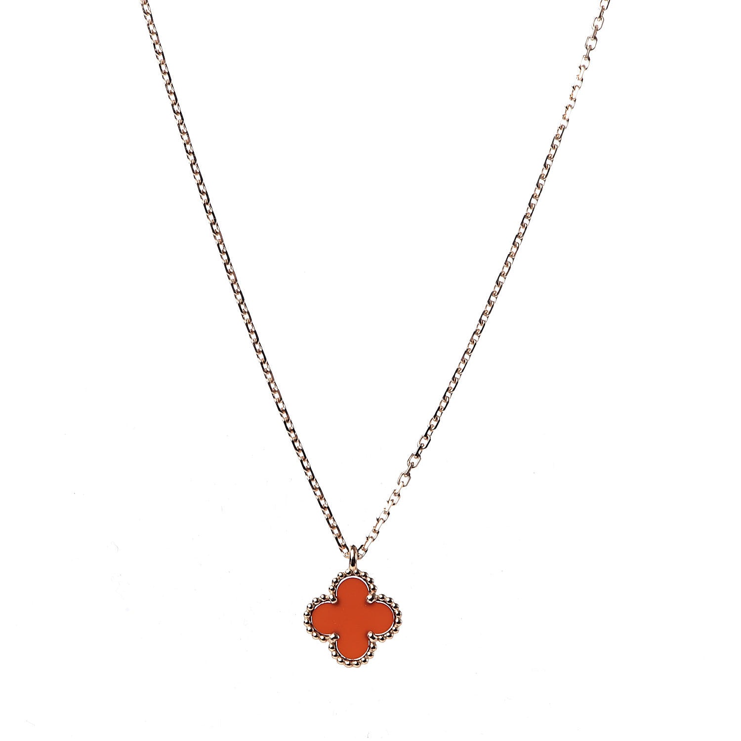 Van Cleef & Arpels 18K Rose Gold Carnelian Sweet Alhambra Pendant Necklace 4 of 8