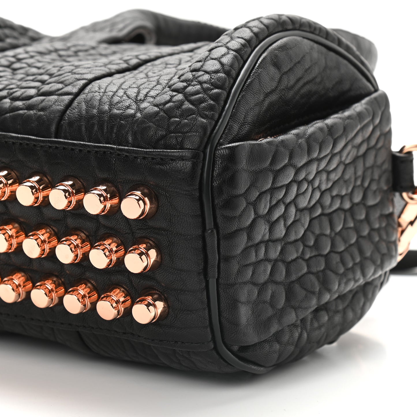 Pebbled Lambskin Mini Rockie Black Rose Gold Hardware