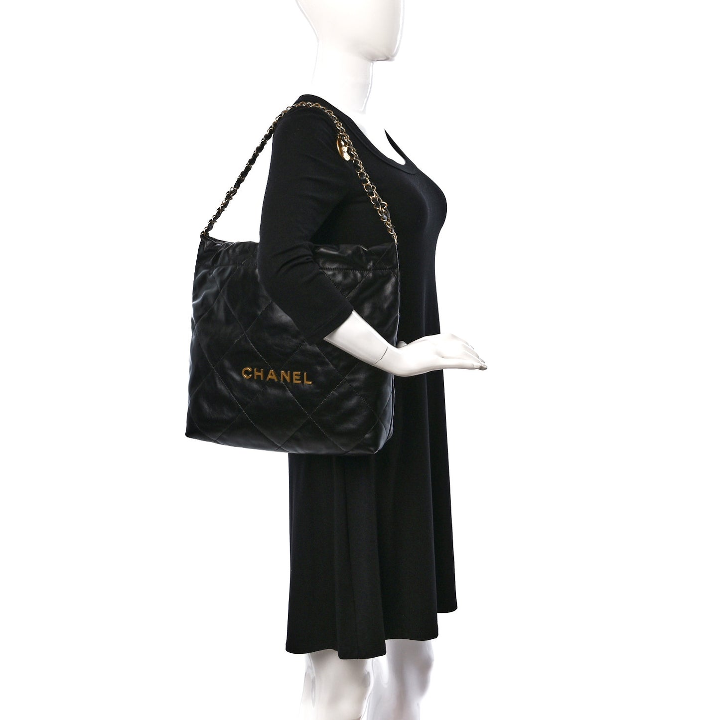 Shiny Calfskin Quilted Small Chanel 22 Black