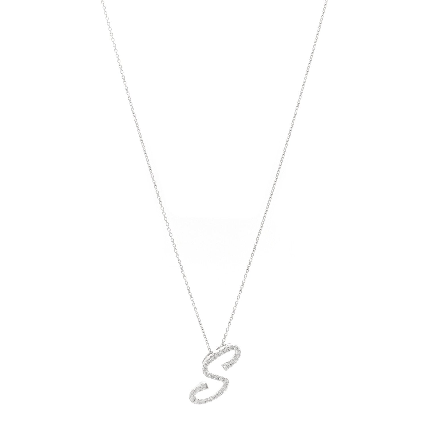 Roberto Coin 18K White Gold Diamond Cursive Letter S Pendant Necklace 1 of 4