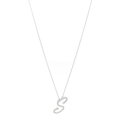 Roberto Coin 18K White Gold Diamond Cursive Letter S Pendant Necklace 1 of 4