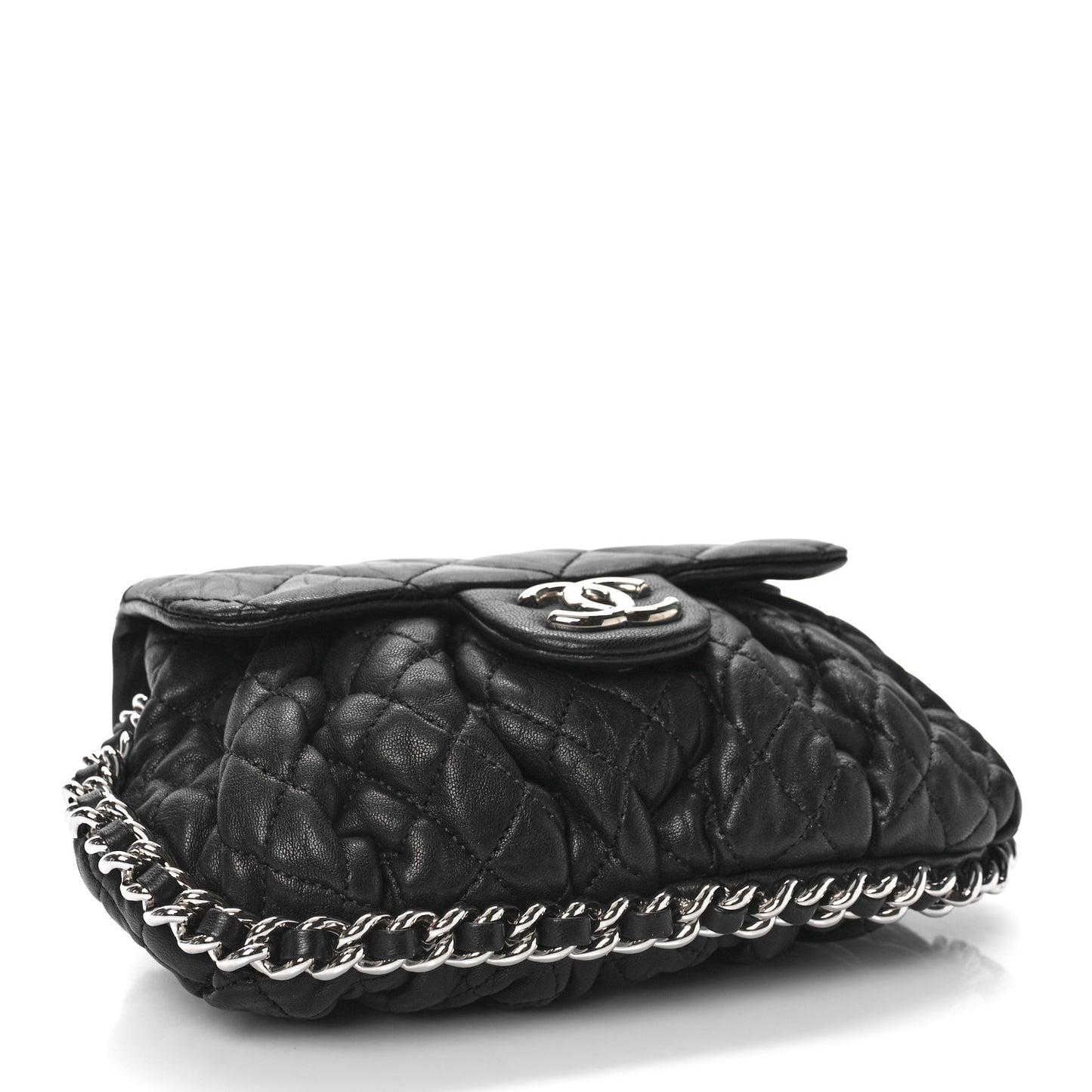 Washed Lambskin Quilted Mini Chain Around Flap Black