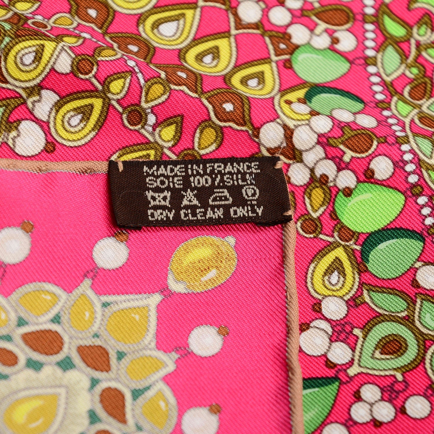 Hermes Silk Parures Des Maharajas Scarf 90 Rose Indien Kaki Chartreuse 6 of 6