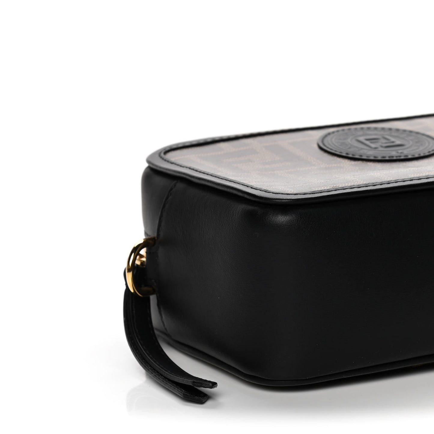 Glazed Fabric Vitello Century FF 1974 Stamp Patch Mini Camera Case Mogano Panna Black