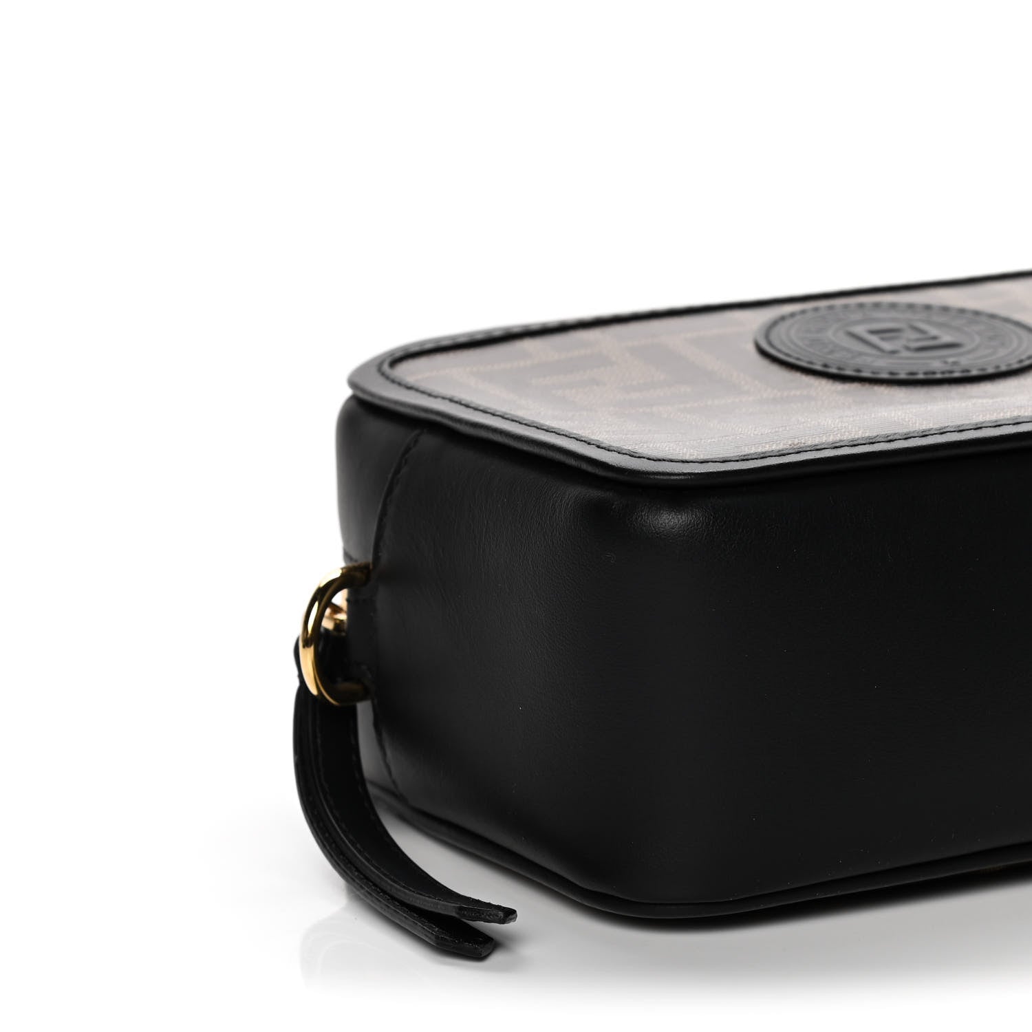Fendi Glazed Fabric Vitello Century FF 1974 Stamp Patch Mini Camera Case Mogano Panna Black 8 of 10