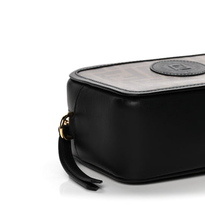 Fendi Glazed Fabric Vitello Century FF 1974 Stamp Patch Mini Camera Case Mogano Panna Black 8 of 10