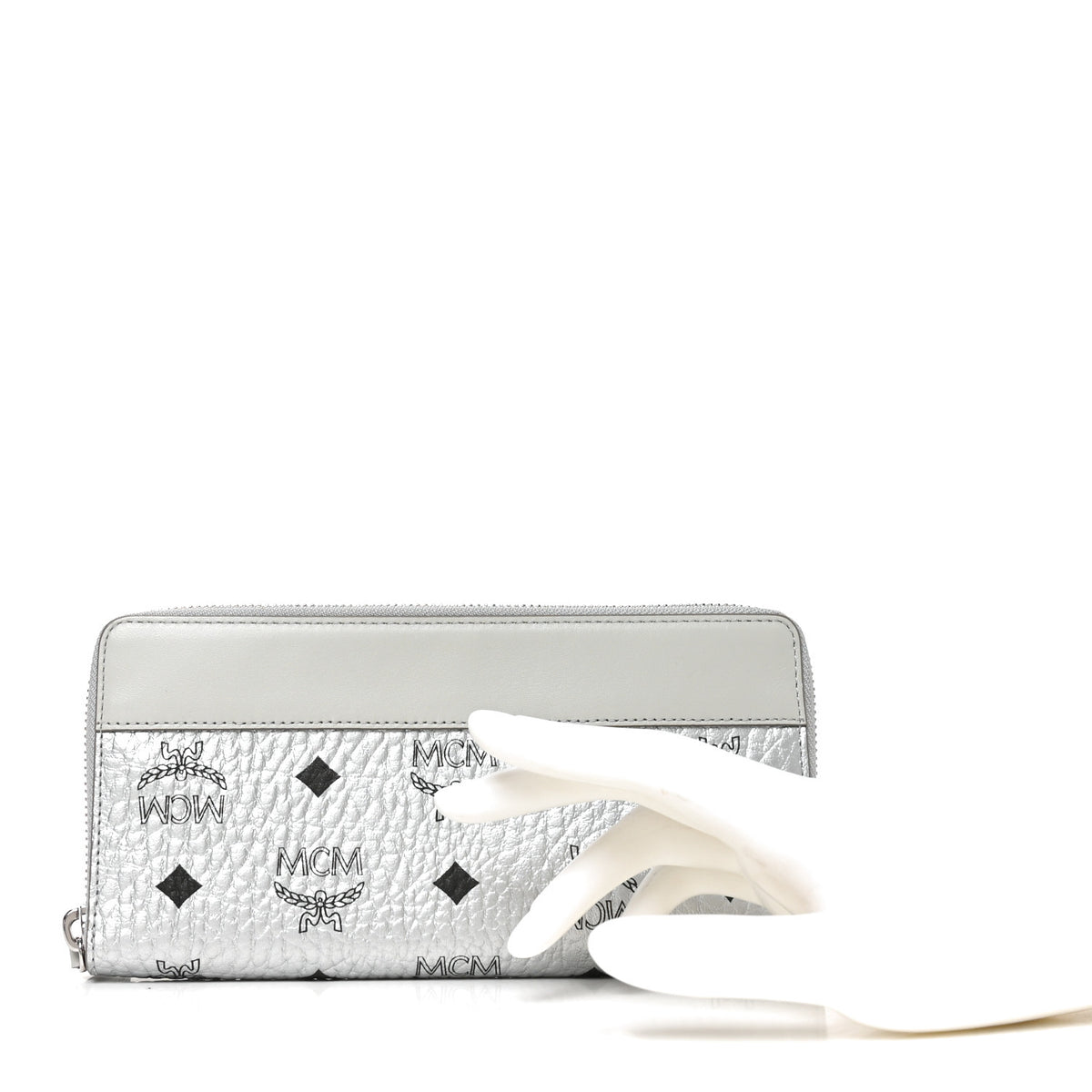 MCM Metallic Visetos Aren VI Zip Around Wallet Silver 2 of 7