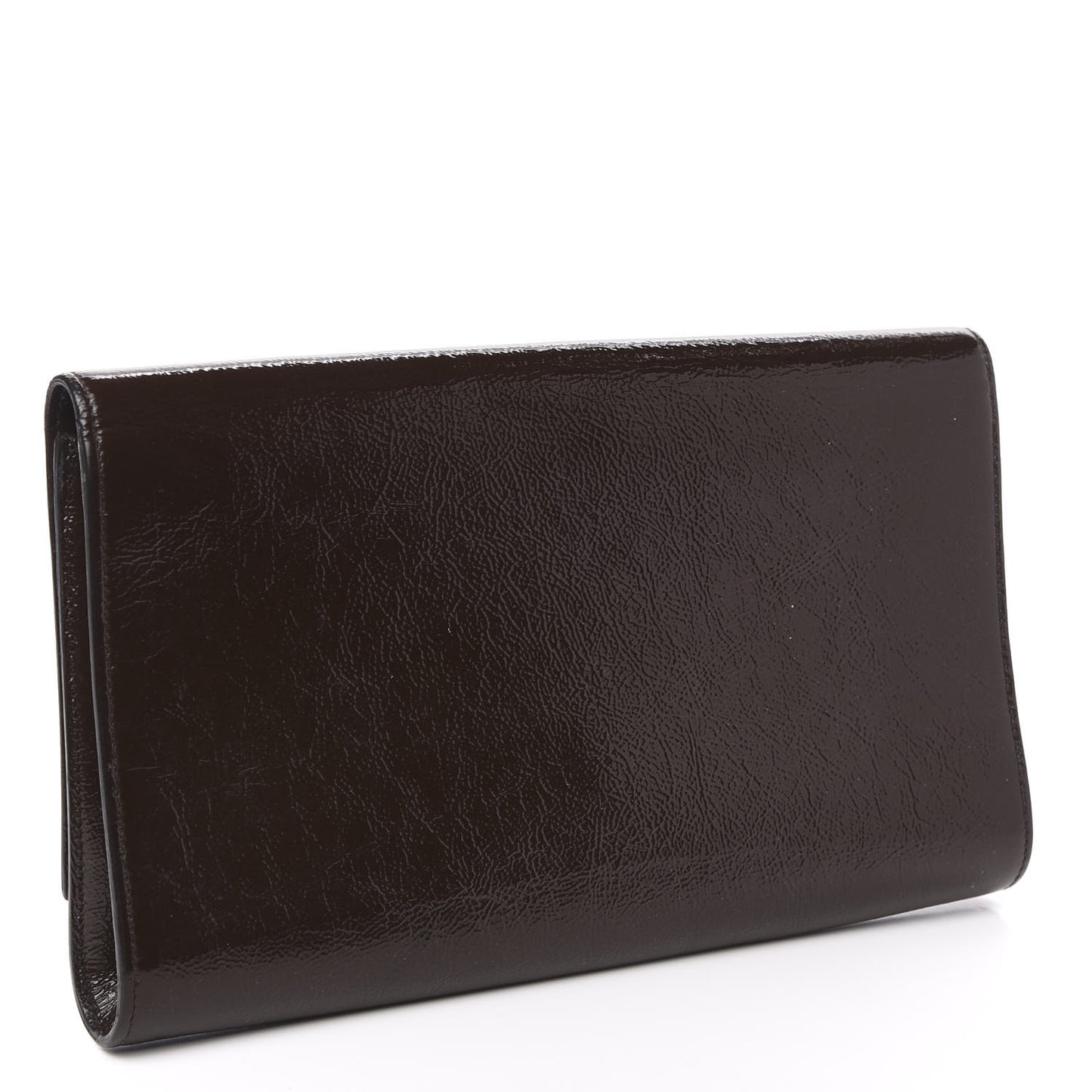 Textured Patent Calfskin Large Belle De Jour Clutch Dark Brown