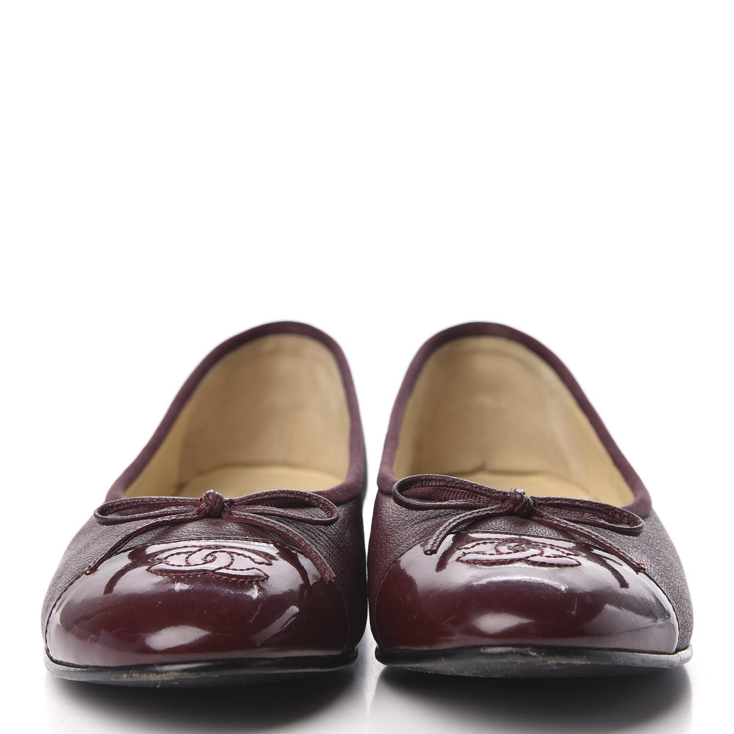 Goatskin Patent Cap Toe CC Ballerina Flats 39 Burgundy
