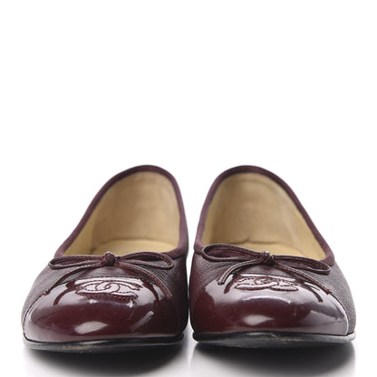 Chanel Goatskin Patent Cap Toe CC Ballerina Flats 39 Burgundy 3 of 12