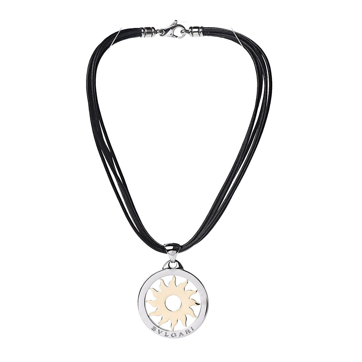 Stainless Steel 18K Yellow Gold Calfskin Tondo Sun Pendant Necklace