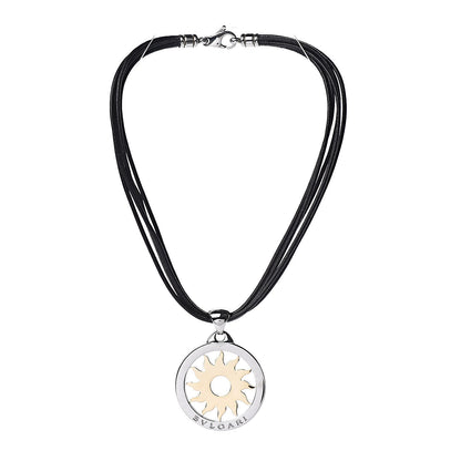 Bulgari Stainless Steel 18K Yellow Gold Calfskin Tondo Sun Pendant Necklace 3 of 6