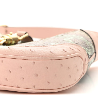 Gucci Snakeskin Ostrich Calfskin Small Jackie 1961 Hobo Pink Multicolor 10 of 10
