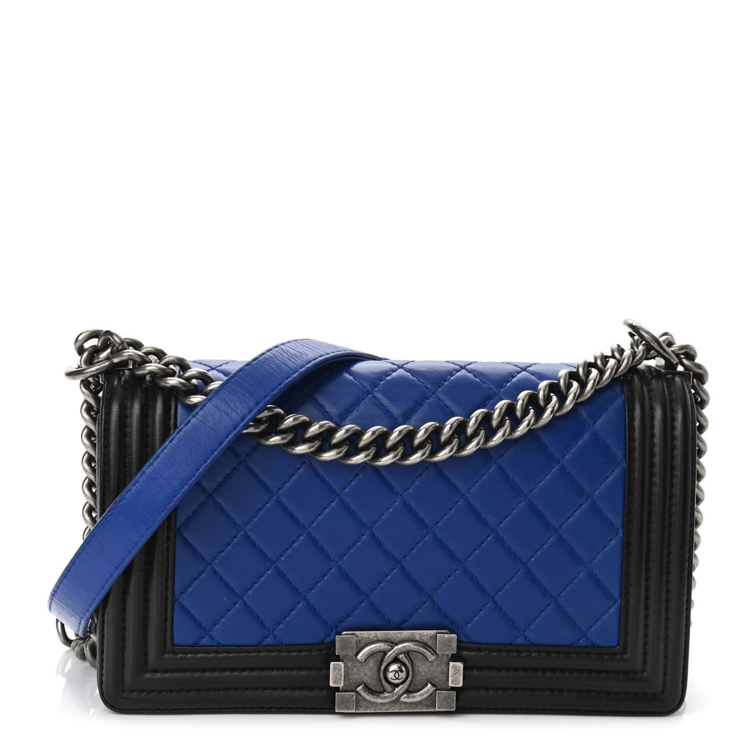Chanel Lambskin Quilted Medium Boy Flap Black Blue 1 of 11