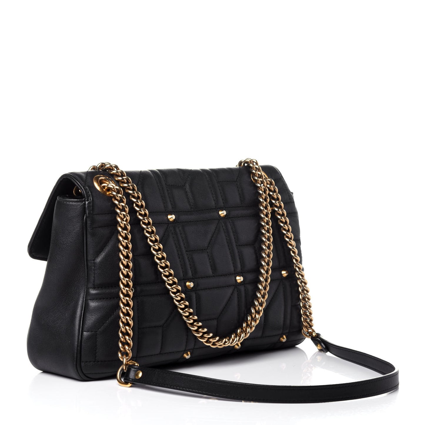 Calfskin Matelasse Studded Medium GG Marmont Shoulder Bag Black