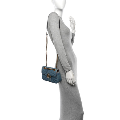Gucci Denim Matelasse Mini Pearly GG Marmont Shoulder Bag Blue 2 of 10