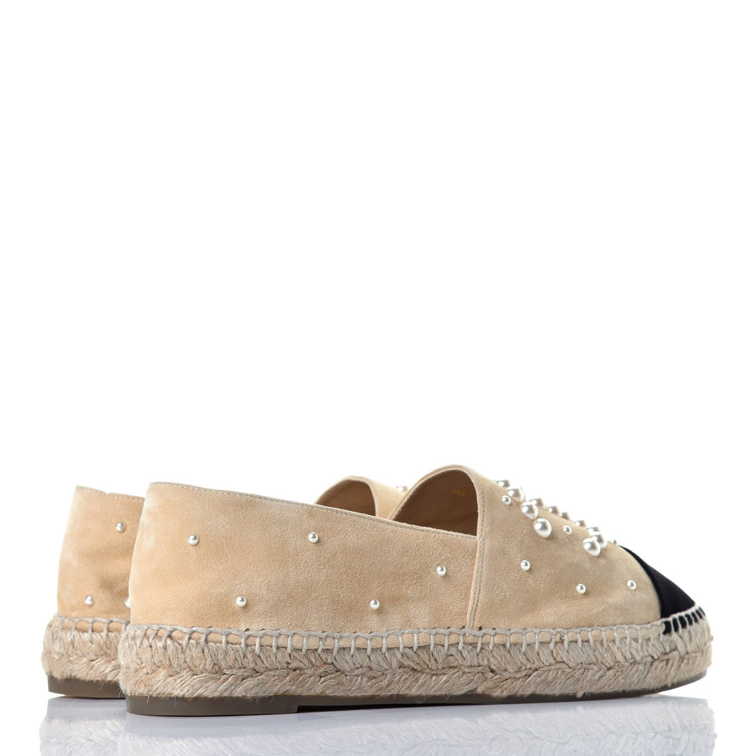 Chanel Suede Pearl CC Espadrilles 39 Beige Black 4 of 8