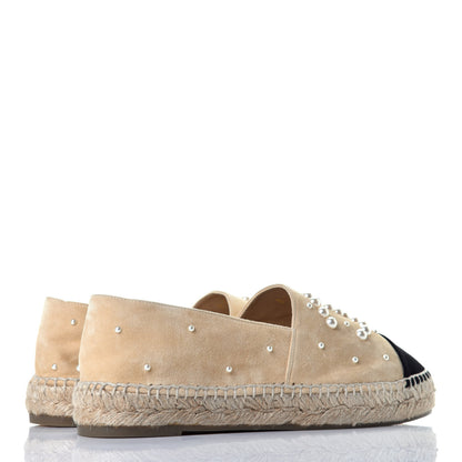 Chanel Suede Pearl CC Espadrilles 39 Beige Black 4 of 8