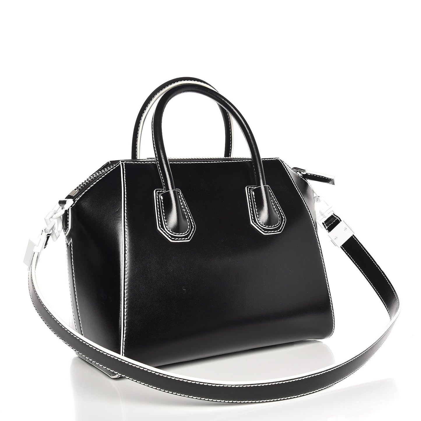 Calfskin Contrast Topstitch Small Antigona Black White