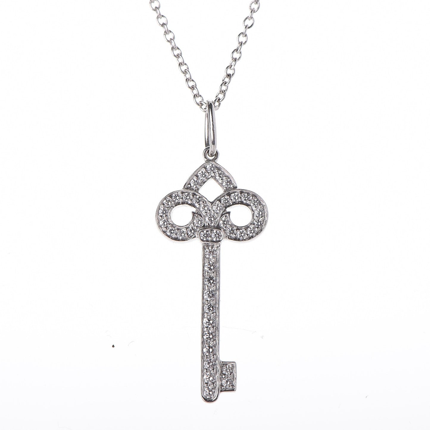 Platinum Diamond .12ct Fleur De Lis Key Pendant Necklace