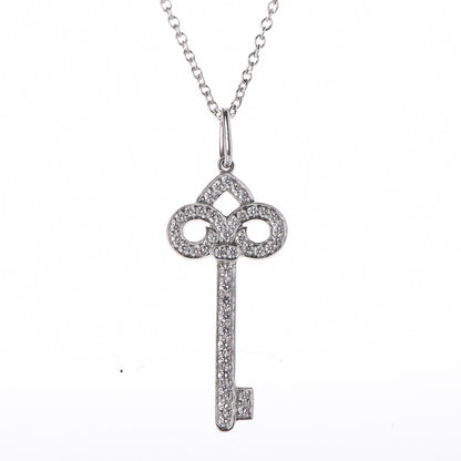 Tiffany Platinum Diamond .12ct Fleur De Lis Key Pendant Necklace 4 of 9