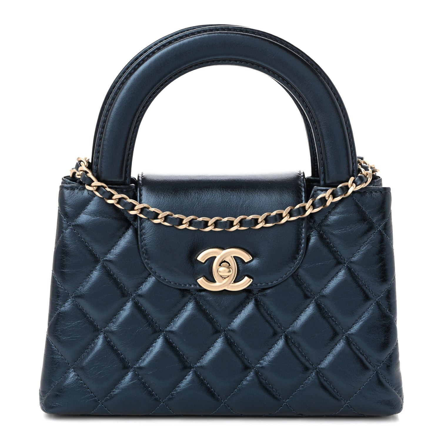 Chanel Metallic Aged Calfskin Quilted Nano Kelly Shopper Navy 1 of 11